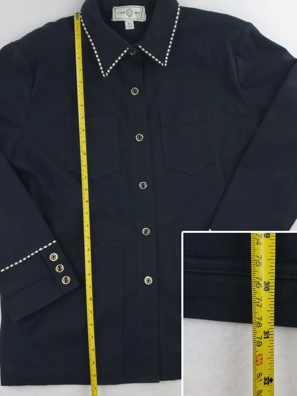 St. John Sport Marie Gray Vintage Chore Jacket Snap USA Shoulder Pads Women's XL
